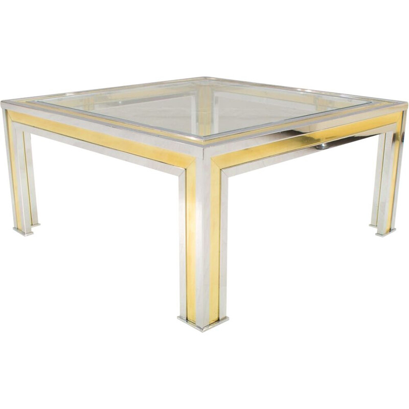 Vintage brass and metal two-tone square table by Romeo Rega, 1970