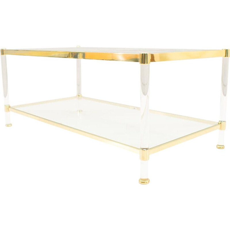 Vintage golden coffee table in acrylic and glass 1960s