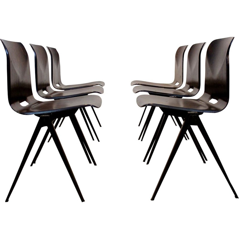 Vintage S22 stacking chairs by Galvanitas in plywood and steel