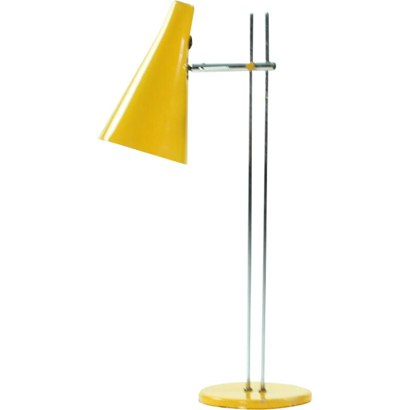 Vintage yellow table lamp in metal by Lidokov 1960