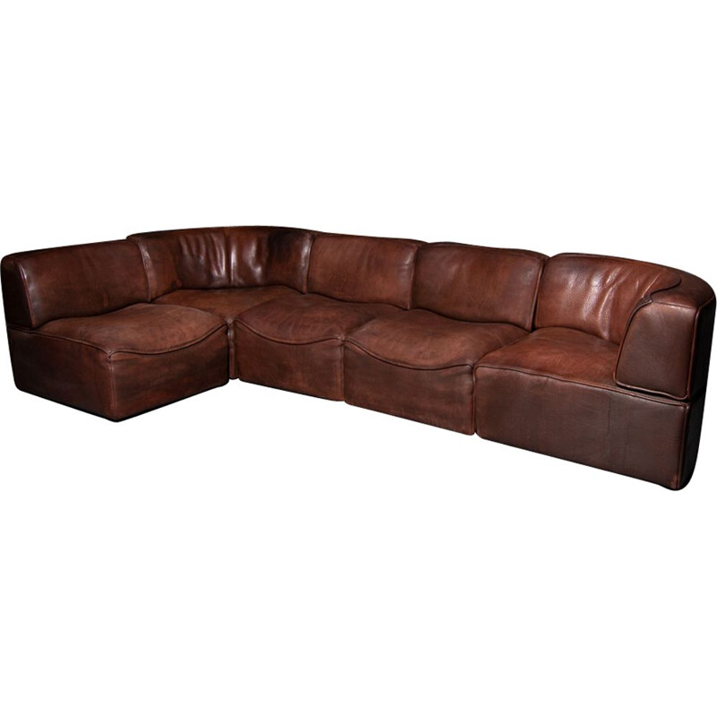 Vintage De Sede DS 15 modular leather sofa in brown leather 1970