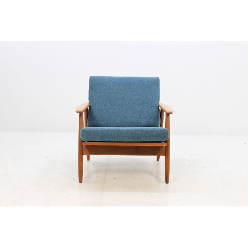 Vintage blue Danish armchair in beechwood