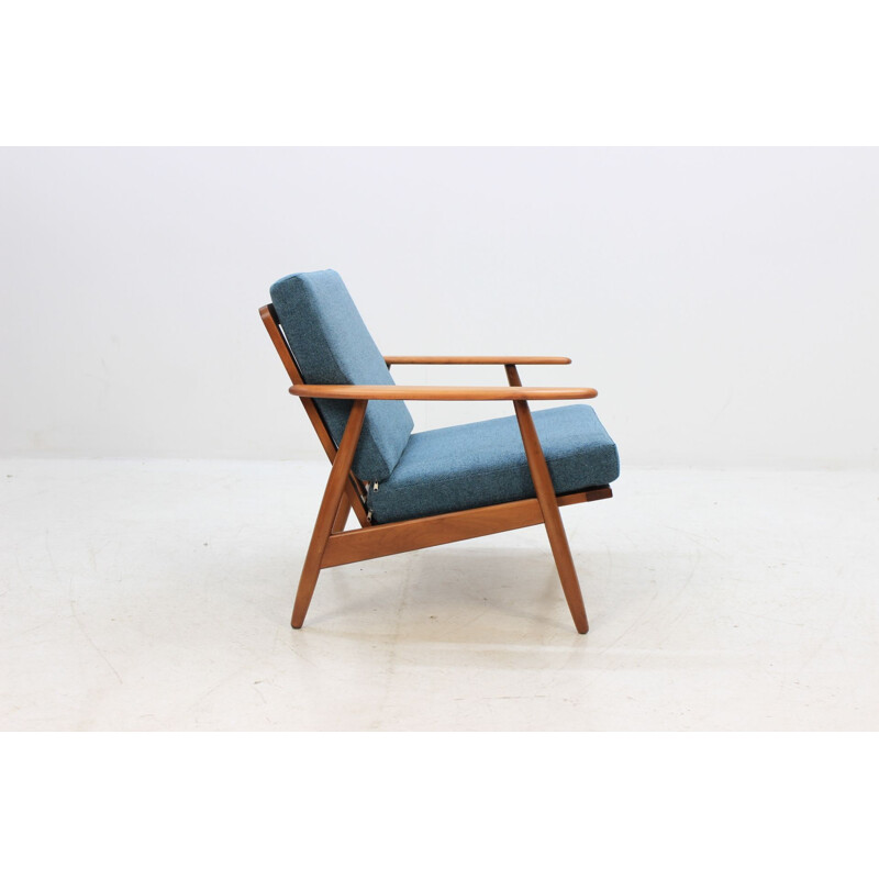 Vintage blue Danish armchair in beechwood