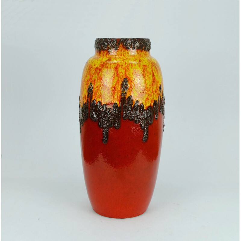 Vase jaune et rouge vintage en céramique par Scheurich