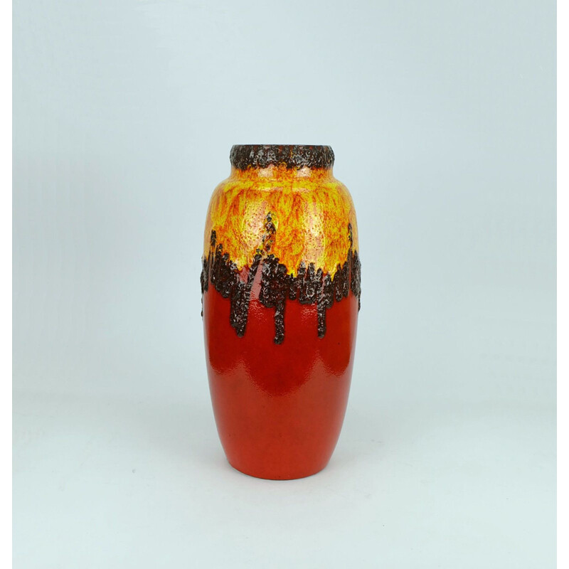 Vintage red and yellow vase in ceramic by Scheurich