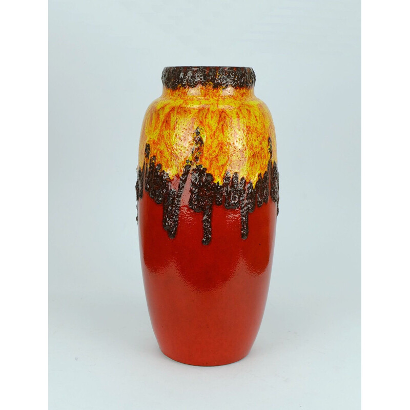 Vintage red and yellow vase in ceramic by Scheurich