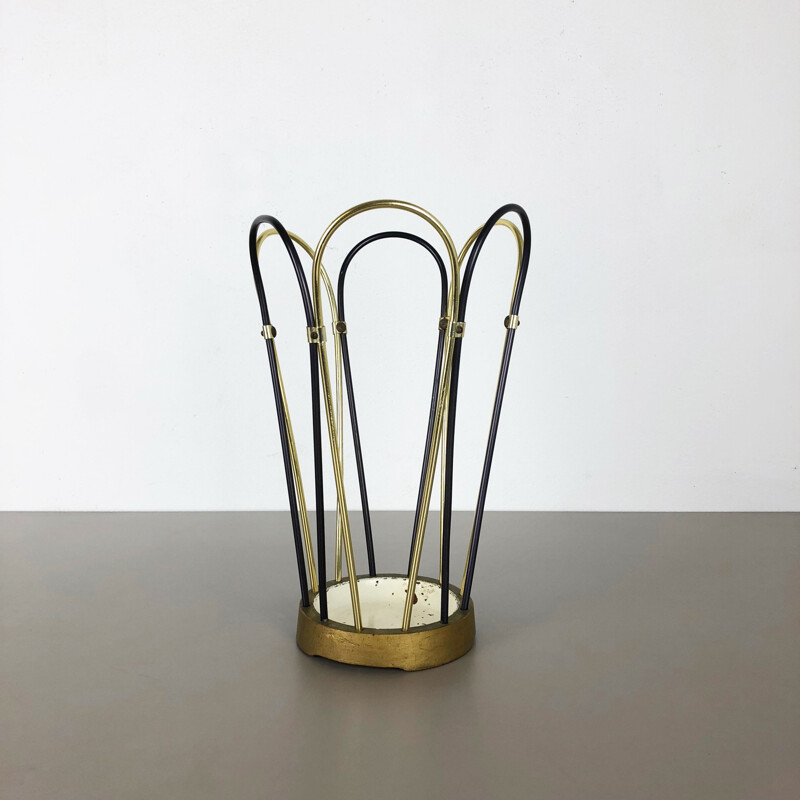 Original Vintage Metal Brass Modernist Umbrella Stand, Germany, 1950s