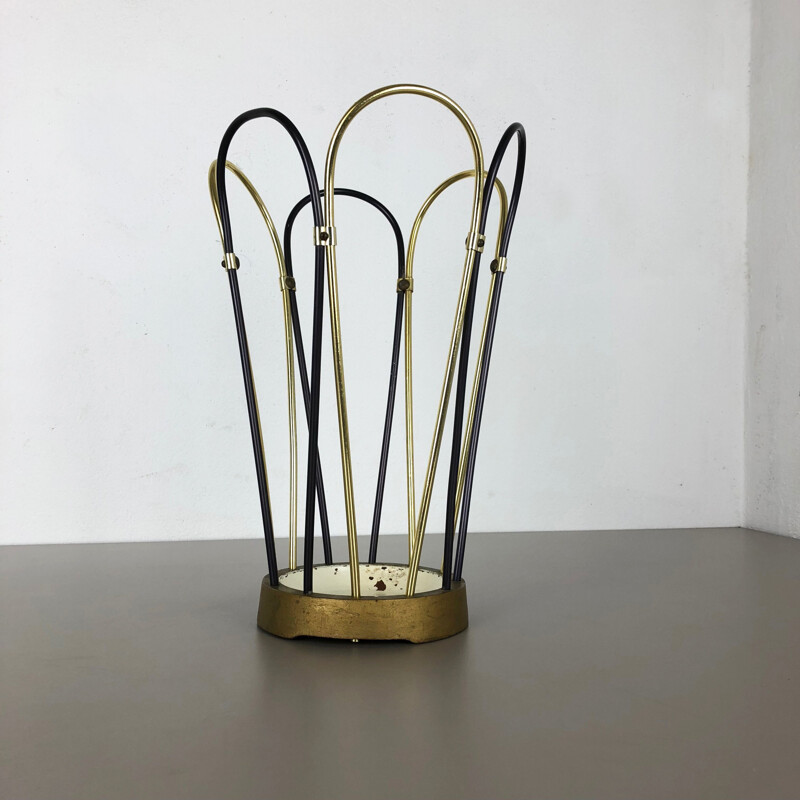 Original Vintage Metal Brass Modernist Umbrella Stand, Germany, 1950s