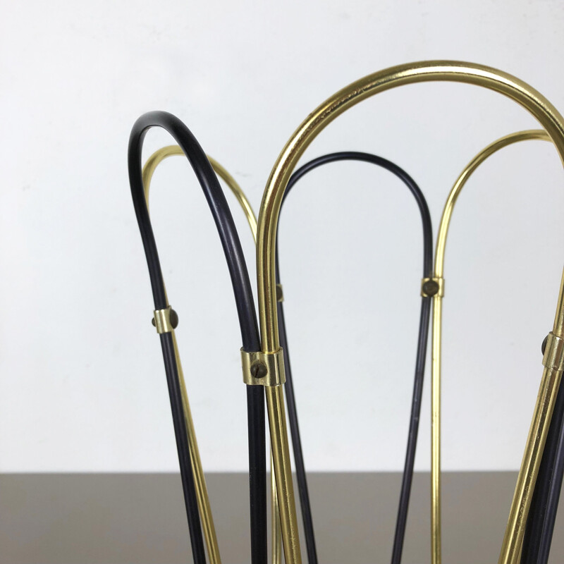 Original Vintage Metal Brass Modernist Umbrella Stand, Germany, 1950s