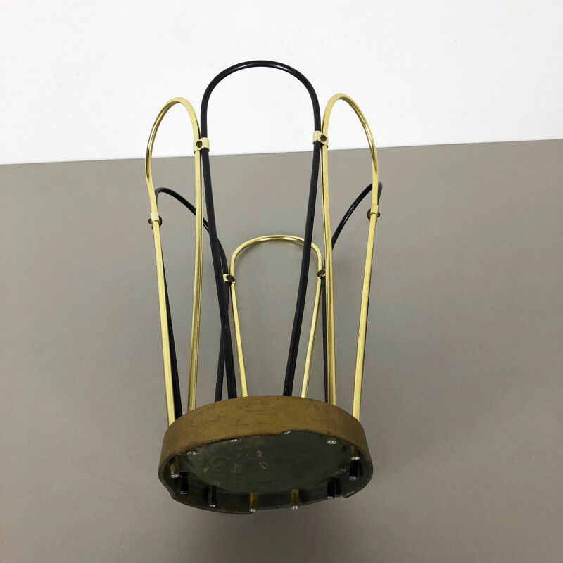 Original Vintage Metal Brass Modernist Umbrella Stand, Germany, 1950s