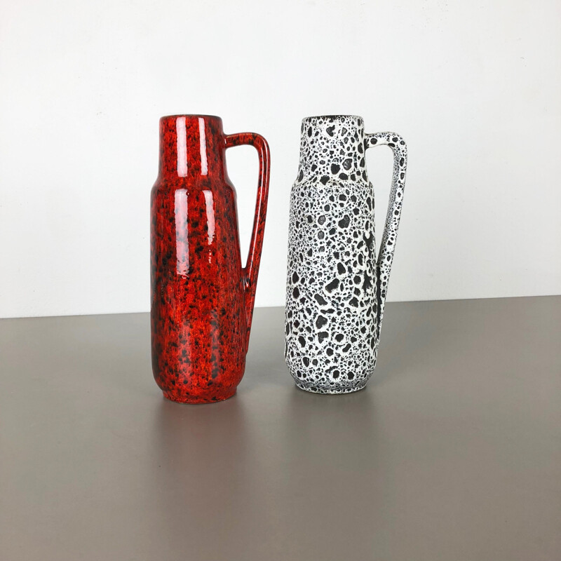 Two Vintage Fat Lava Glazed Vases by Scheurich Germany 1970s