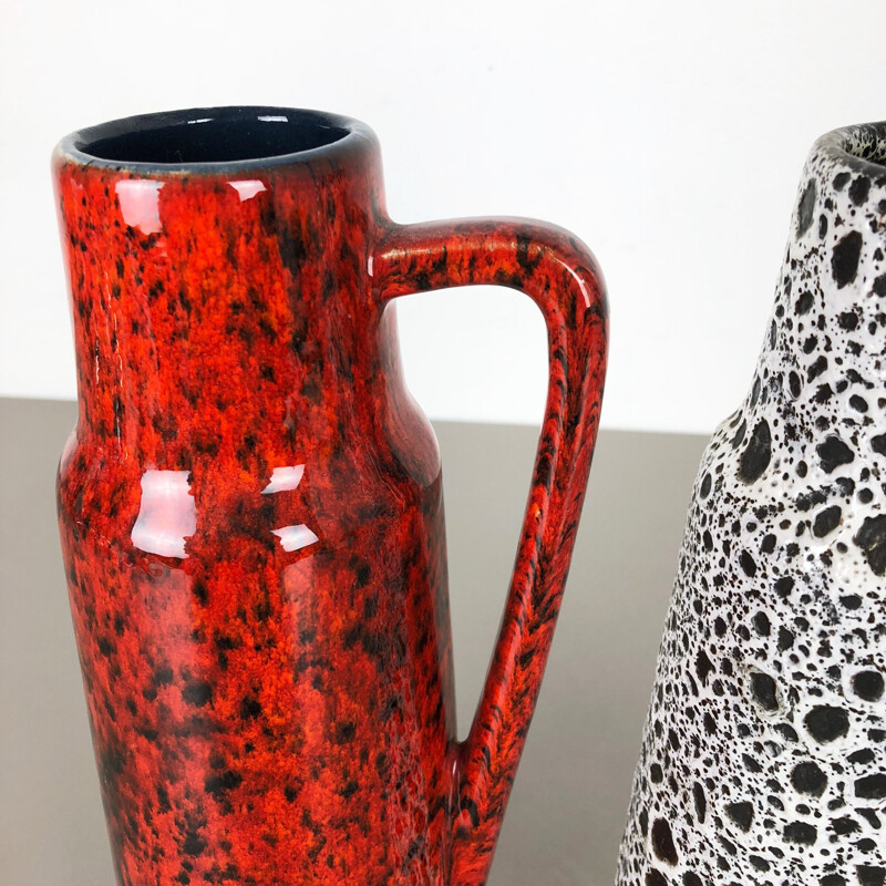 Two Vintage Fat Lava Glazed Vases by Scheurich Germany 1970s