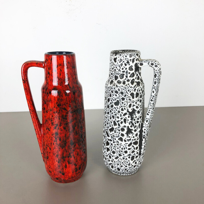 Two Vintage Fat Lava Glazed Vases by Scheurich Germany 1970s