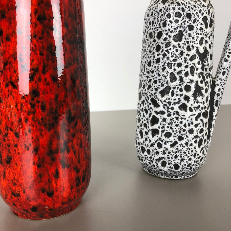 Two Vintage Fat Lava Glazed Vases by Scheurich Germany 1970s