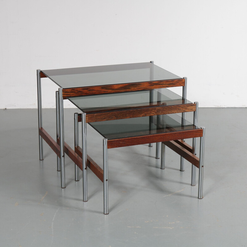 Nesting tables in glass and metal, Sven Ivar DYSTHE - 1960s