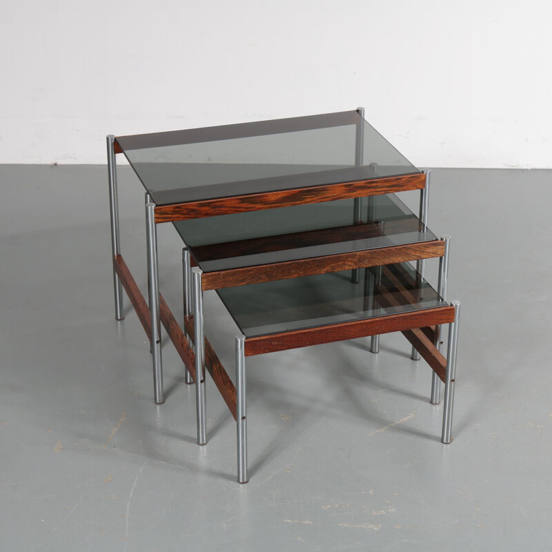 Nesting tables in glass and metal, Sven Ivar DYSTHE - 1960s