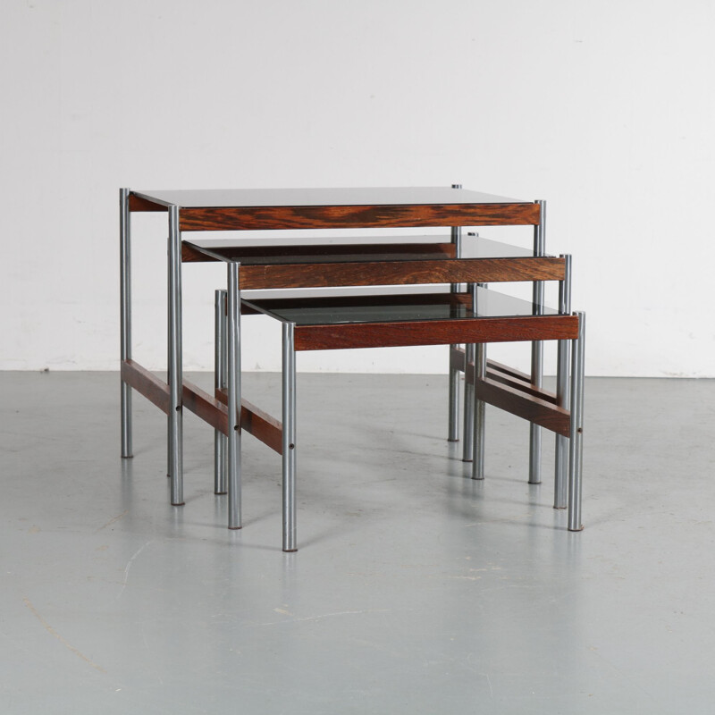 Nesting tables in glass and metal, Sven Ivar DYSTHE - 1960s