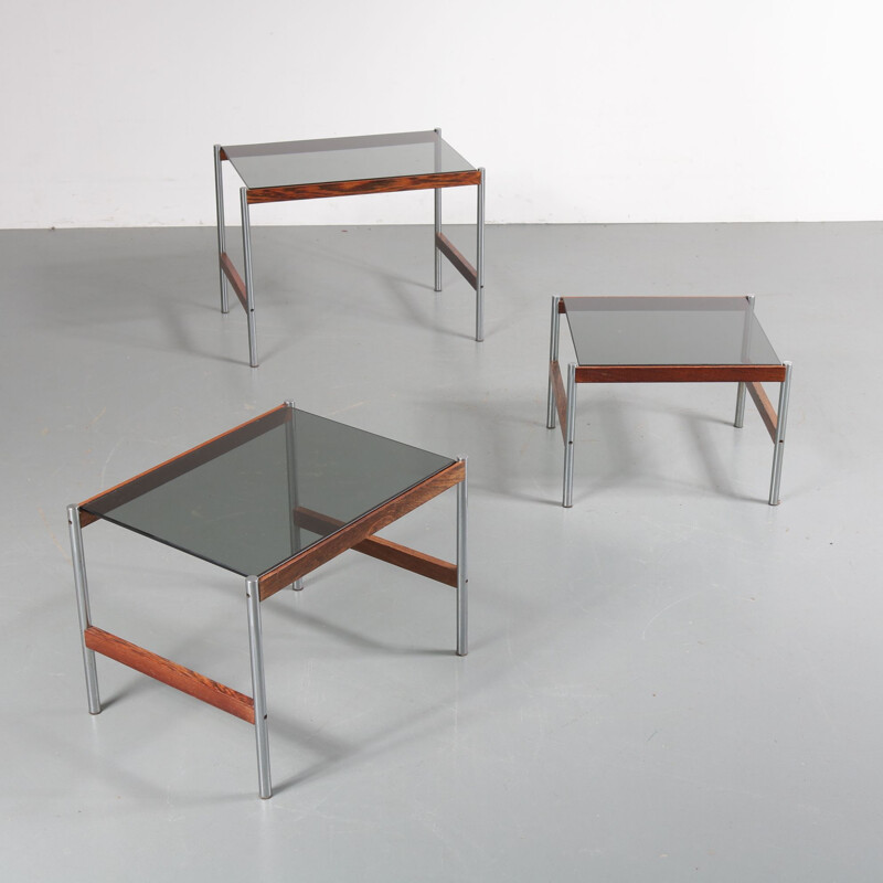 Nesting tables in glass and metal, Sven Ivar DYSTHE - 1960s