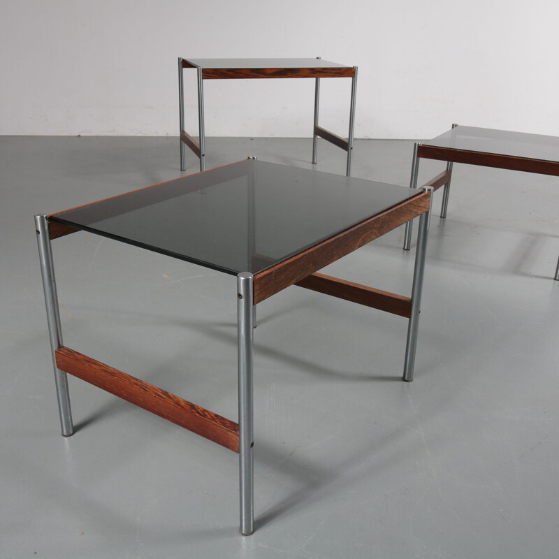 Nesting tables in glass and metal, Sven Ivar DYSTHE - 1960s