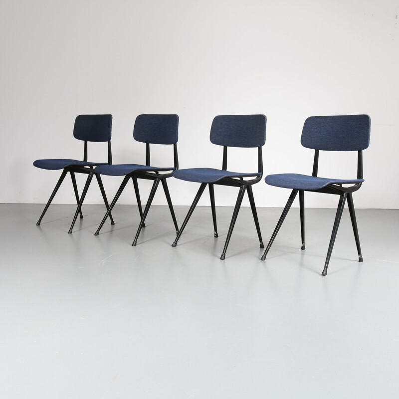 Set of 4 vintage blue dining chairs "result" by Friso Kramer