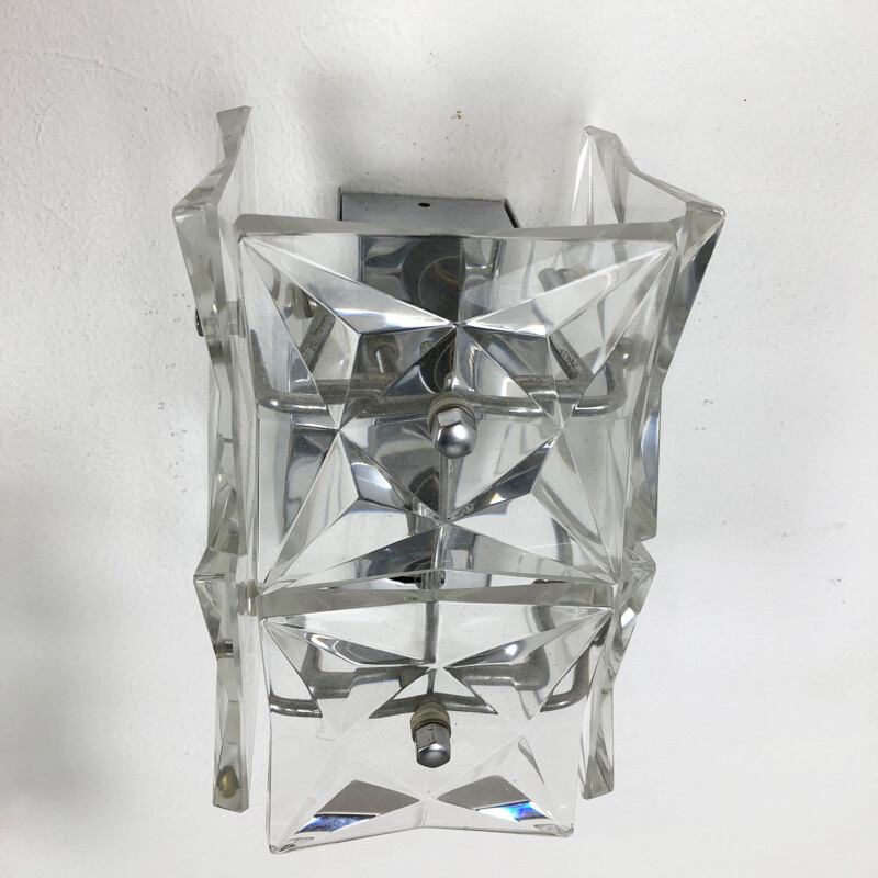 Set of 2 vintage German wall lamps in crystal by Kinkeldey