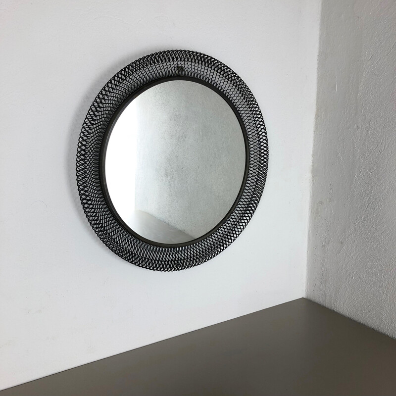 Vintage French round mirror in metal