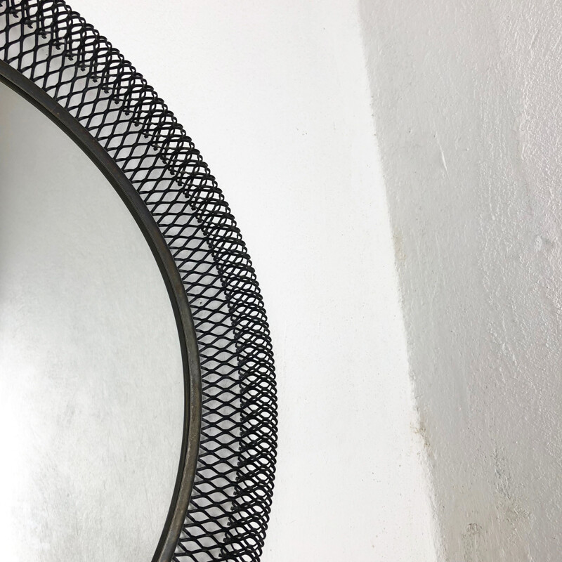 Vintage French round mirror in metal