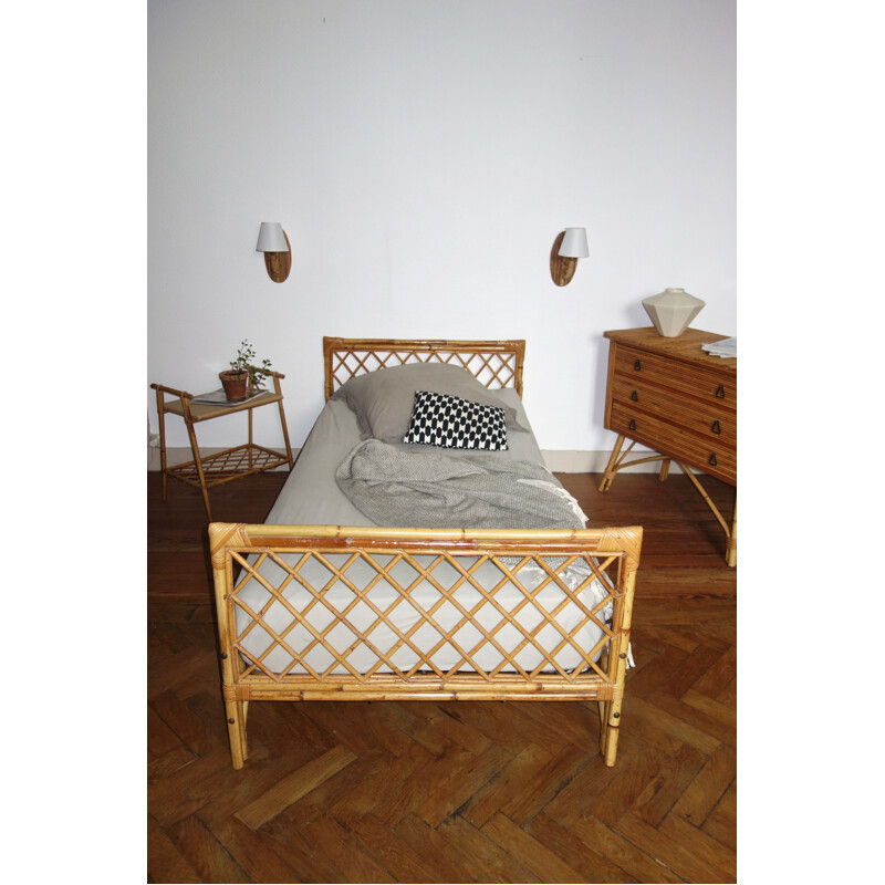 Vintage French bed in rattan