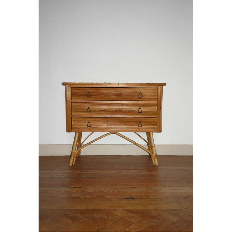 Small vintage French chest of drawers in rattan