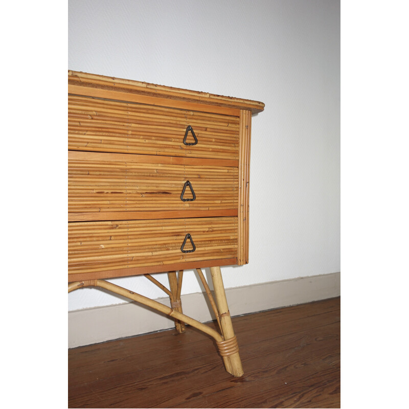 Small vintage French chest of drawers in rattan