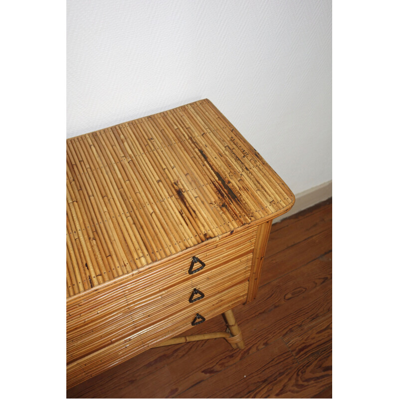 Small vintage French chest of drawers in rattan