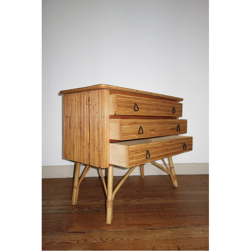 Small vintage French chest of drawers in rattan