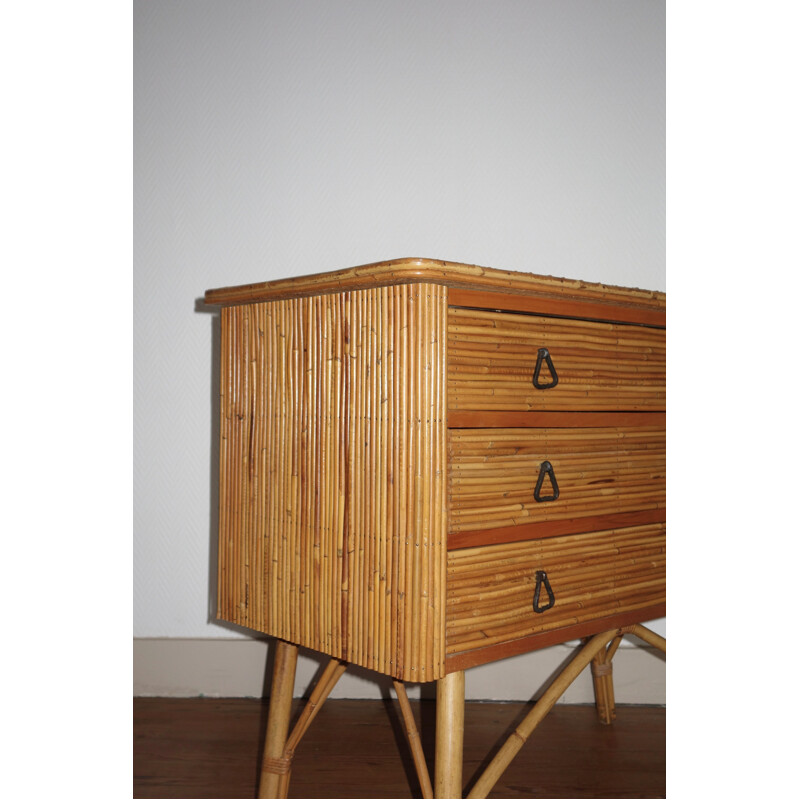 Small vintage French chest of drawers in rattan