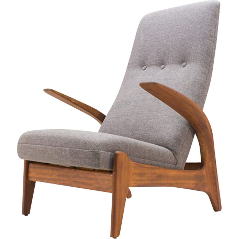 Vintage Rock n Rest armchair by Rastad and Relling in wood and fabric 1950