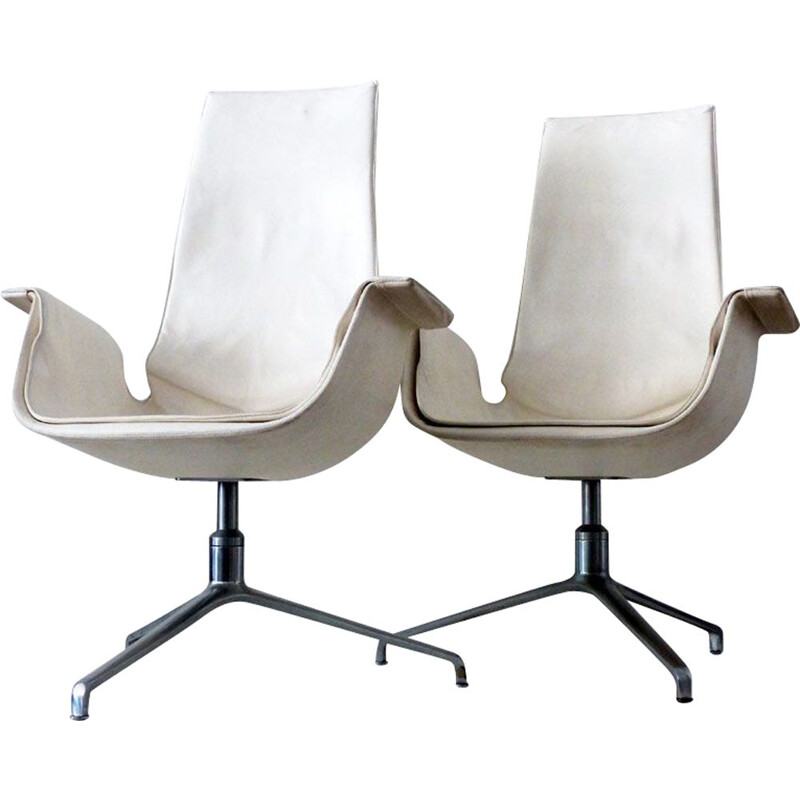 Set of 4 chairs vintage Tulip armchair 6725 by Fabricius Kastholm in leather and steel