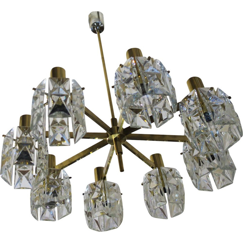 Vintage Kinkeldey chandelier in faceted glass and brass