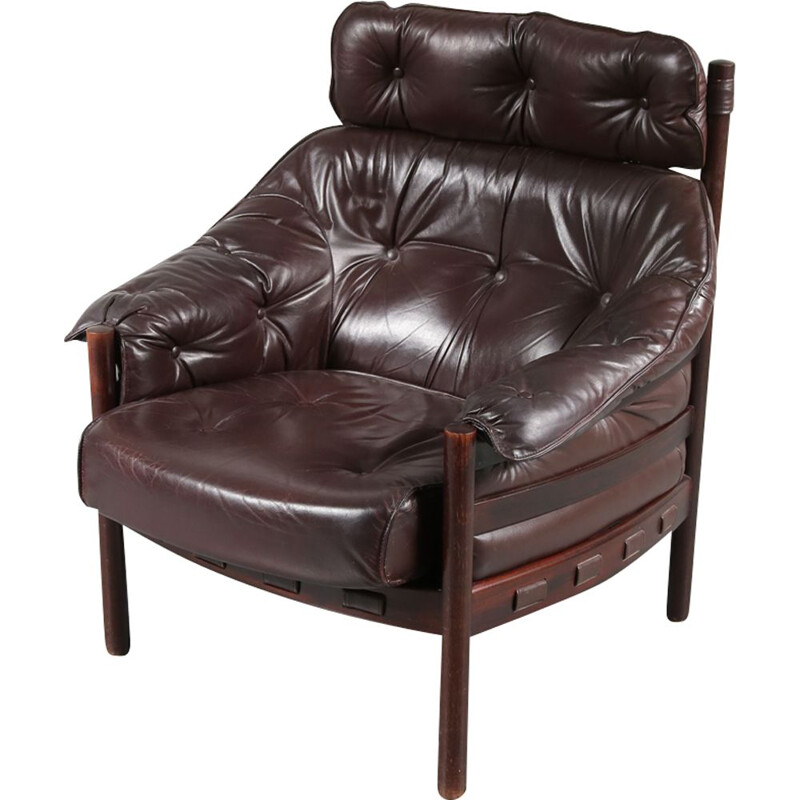 Fauteuil lounge vintage en cuir par Arne Norell pour Coja