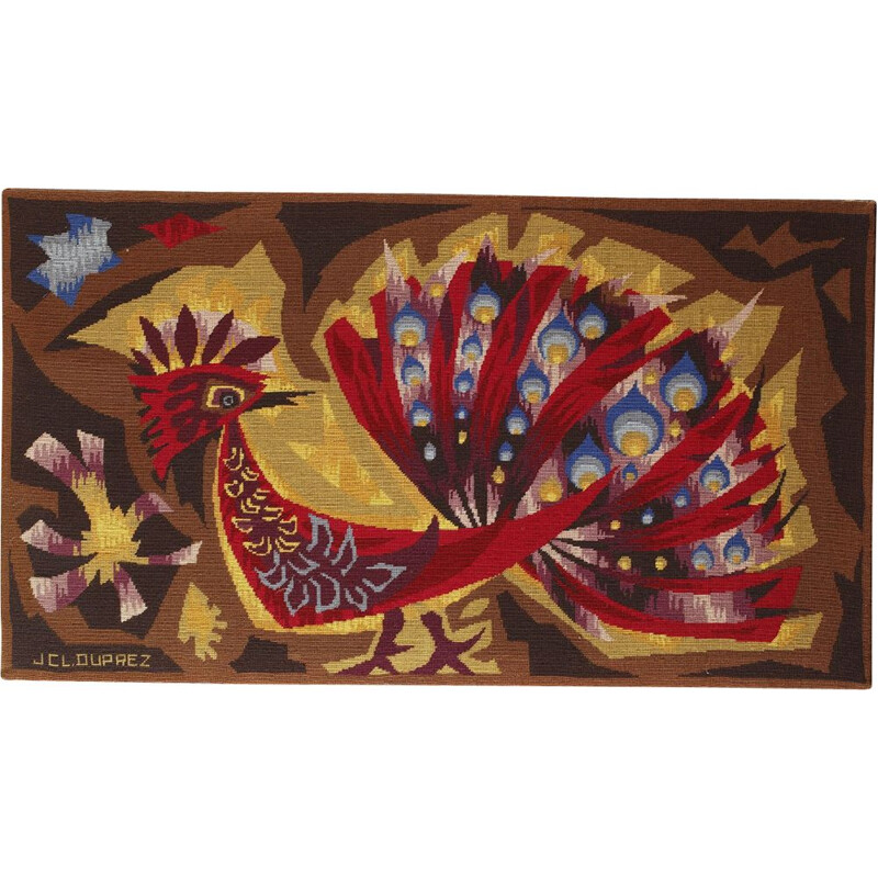 Vintage red tapestry by Jean Claude Duprez