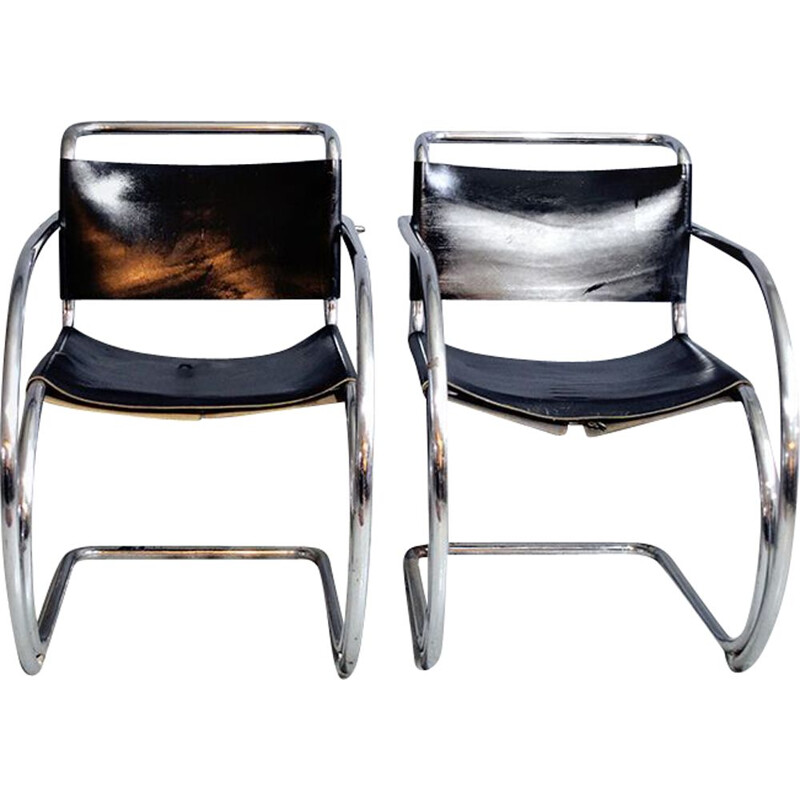 Paire de fauteuils MR20 vintage par Mies van der Rohe pour Knoll