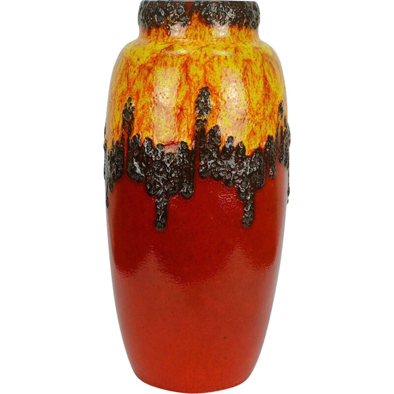 Vase jaune et rouge vintage en céramique par Scheurich