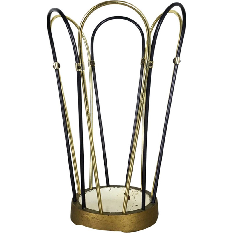 Original Vintage Metal Brass Modernist Umbrella Stand, Germany, 1950s