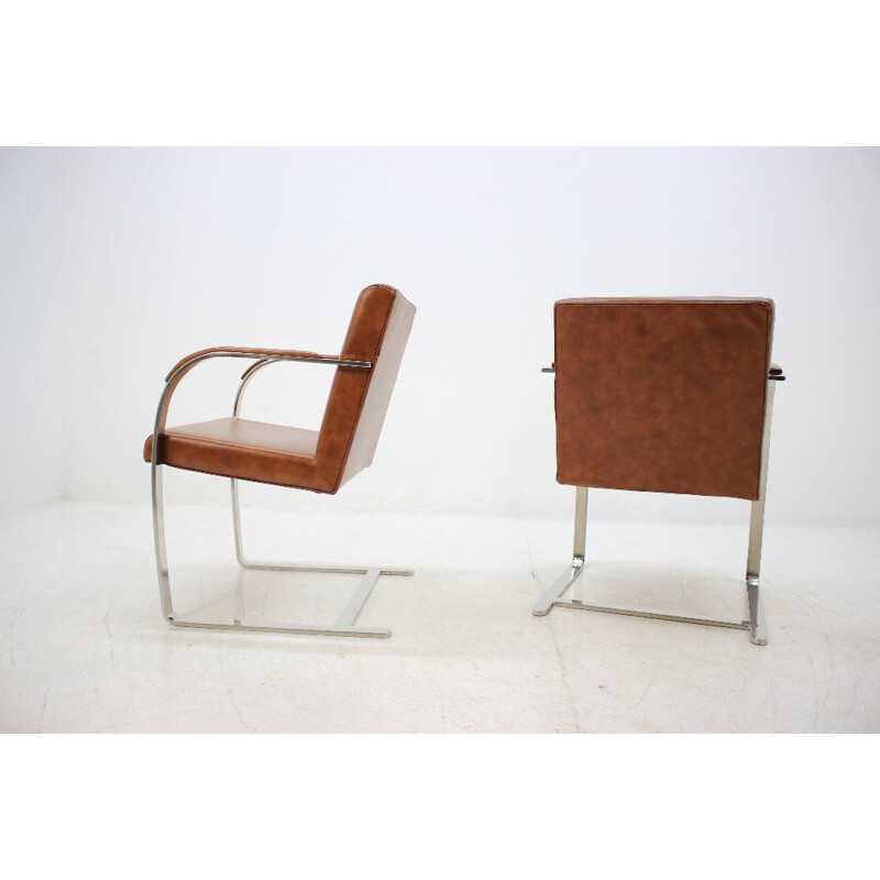 Pair of vintage brown leather armchairs by Mies Van Der Rohe
