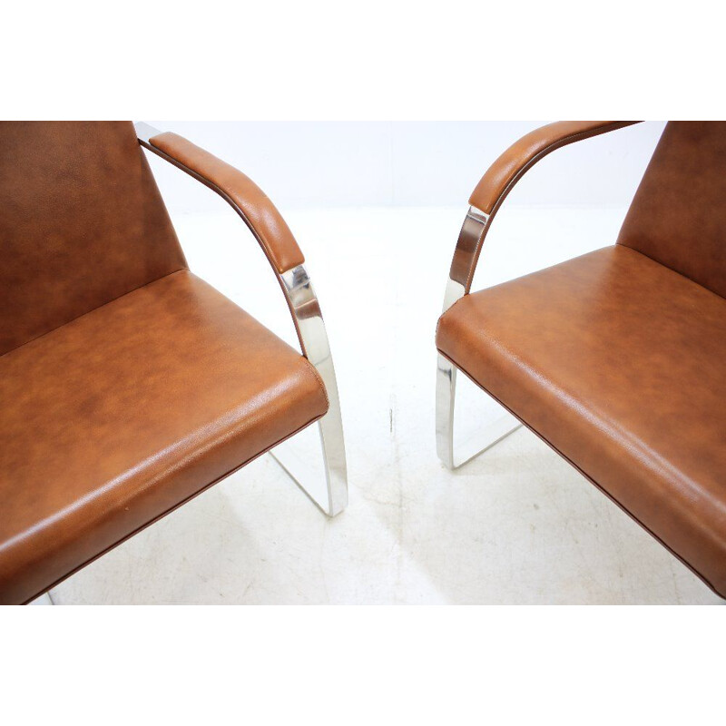 Pair of vintage brown leather armchairs by Mies Van Der Rohe