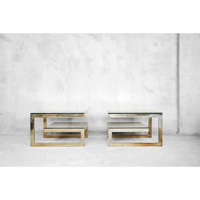 Pair of vintage gold-plated coffee tables by Belgo Chrom