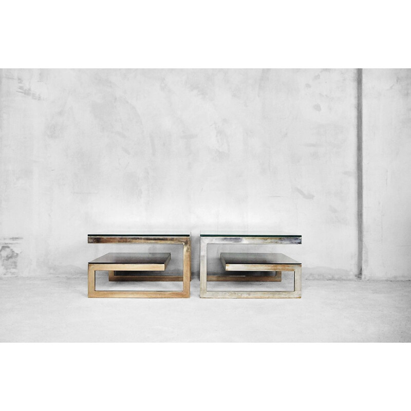 Pair of vintage gold-plated coffee tables by Belgo Chrom