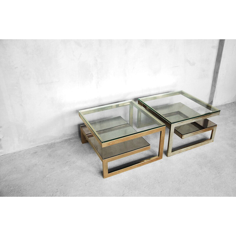 Pair of vintage gold-plated coffee tables by Belgo Chrom