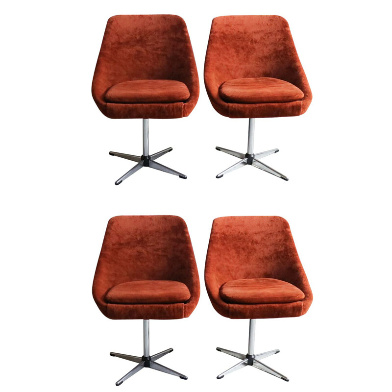 Set of 4 vintage orange Belgian dining chairs