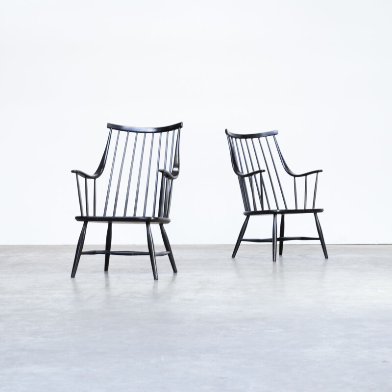 Suite de 2 fauteuils vintage noirs suédois par Lena Larsson pour Nesto