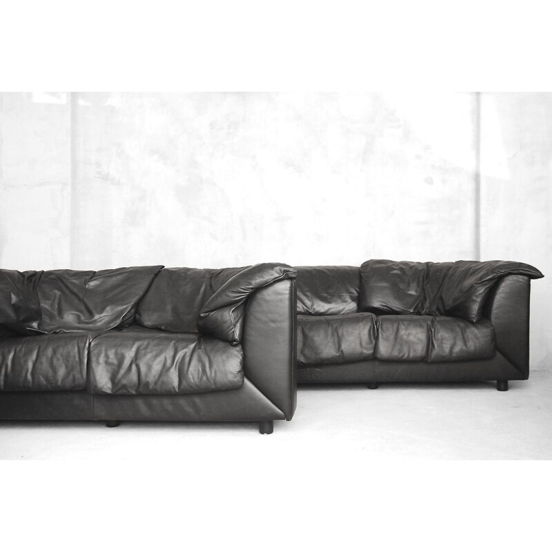 Vintage 3-seater De Sede sofa in black leather