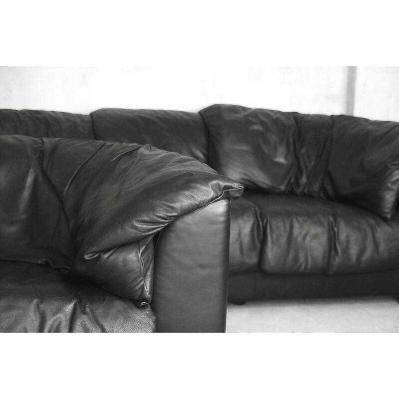 Vintage 3-seater De Sede sofa in black leather